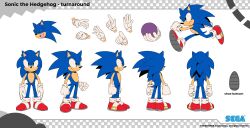 Rule 34 | 1boy, absurdres, ball, blue fur, character profile, character sheet, clenched hand, close-up, closed eyes, closed mouth, gloves, green eyes, highres, holding, holding ball, laughing, multiple views, official art, open mouth, pointing, punching, red footwear, running, sega, serious, shoe belt, smile, solo, sonic (series), sonic dream team, sonic the hedgehog, turnaround, tyson hesse, white gloves