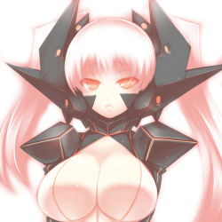 Rule 34 | 1girl, breasts, large breasts, original, red eyes, silver hair, solo, tro, tro-ko, twintails, vocaloid