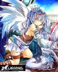 Rule 34 | blue eyes, blue hair, crown, detached sleeves, dragon, fujiwara akina, jewelry, long hair, lots of jewelry, sandals, solo, wings, x legend