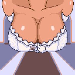 1girl animated animated_gif assisted_exposure bouncing_breasts bra breasts dark_skin head_out_of_frame lace large_breasts lingerie lowres nipples pixel_art raccoon_(potesara) underwear