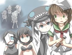 Rule 34 | 10s, 6+girls, abyssal ship, black hair, chi-class torpedo cruiser, flat cap, folded ponytail, gaoo (frpjx283), green eyes, hat, hibiki (kancolle), highres, ikazuchi (kancolle), inazuma (kancolle), kantai collection, kiso (kancolle), multiple girls, murasa minamitsu, ri-class heavy cruiser, sailor, sailor hat, short hair, touhou, wo-class aircraft carrier