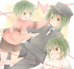 Rule 34 | 10s, angel beats!, brothers, green hair, hat, male focus, naoi ayato, ponta (aoi), school uniform, siblings, time paradox, twins, yellow eyes, aged down
