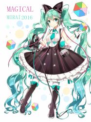 Rule 34 | 10s, 1girl, 2016, absurdly long hair, bad id, bad pixiv id, boots, cube, dress, full body, gloves, green eyes, green hair, hatsune miku, headphones, knee boots, long hair, looking at viewer, magical mirai (vocaloid), magical mirai miku, magical mirai miku (2016), matching hair/eyes, microphone, pantyhose, sky-radish, solo, thighhighs, twintails, very long hair, vocaloid, white gloves, white pantyhose