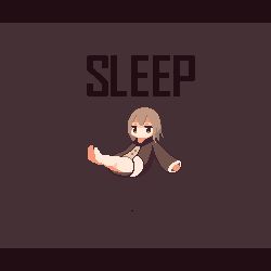Rule 34 | 1girl, animated, animated gif, bare legs, barefoot, bouncing, brown hair, brown jacket, english text, closed eyes, floating, jacket, legs up, long sleeves, looping animation, lowres, open mouth, original, pixel art, shadow, short hair, sleepy, solo, sotie