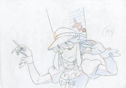Rule 34 | 10s, 1girl, band, conductor baton, color trace, conductor, gloves, hat, heart, highres, jakuzure nonon, key frame, kill la kill, large hat, official art, partially colored, production art, promotional art, shako cap, sidelocks, simple background, sketch, smile, solo, trigger (company), uniform, wrist cuffs, wrist guards, wrist wrap