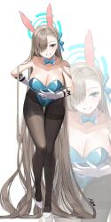 Rule 34 | 1girl, aile (crossroads), asuna (blue archive), bare shoulders, blue eyes, breasts, cleavage, highres, large breasts, leotard, light brown hair, long hair, playboy bunny, smile, solo, very long hair, zoom layer