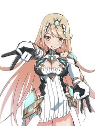 Rule 34 | 1girl, blonde hair, breasts, cleavage, highres, kame 0 0 kame, large breasts, long hair, mythra (xenoblade), solo, very long hair, xenoblade chronicles (series), xenoblade chronicles 2, yellow eyes