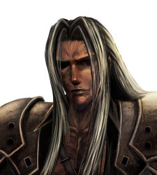 Rule 34 | 1990s (style), 1boy, bad id, bad pixiv id, bccp, final fantasy, final fantasy vii, highres, long hair, male focus, realistic, sephiroth, silver hair, solo, white background