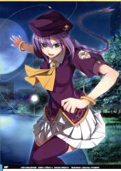 Rule 34 | 00s, 1girl, braid, highres, long hair, melty blood, mikazuki akira!, moon, night, open mouth, pleated skirt, purple eyes, purple hair, road, sion eltnam atlasia, skirt, solo, street, thighhighs, tree, tsukihime, white skirt, white thighhighs