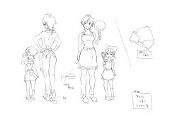 Rule 34 | 2girls, absurdres, amaha masane, amaha rihoko, ass, barefoot, breasts, character sheet, curvy, denim, female focus, gonzo (company), highres, jeans, large breasts, looking at viewer, medium hair, monochrome, mother and daughter, multiple girls, official art, pants, scan, short hair, short twintails, smile, translation request, twintails, wide hips, witchblade