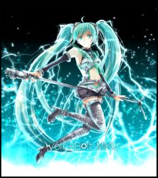 Rule 34 | 1girl, ahoge, aqua eyes, aqua hair, character name, detached sleeves, hatsune miku, high heels, highres, iroha (shiki), long hair, microphone, microphone stand, revision, shoes, solo, thighhighs, twintails, very long hair, vocaloid