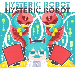 Rule 34 | 1girl, album cover, aqua hair, bad id, bad twitter id, bkub, commentary request, cover, english text, fake facial hair, fake mustache, glasses, hatsune miku, lab coat, long hair, monitor, robot, twintails, vocaloid