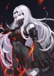 Rule 34 | 10s, 1girl, absurdres, abyssal ship, aircraft carrier water oni, black dress, colored skin, detached sleeves, dress, highres, kantai collection, long hair, md5 mismatch, red eyes, reisun001, ribbed dress, ribbed sweater, sailor dress, short dress, slit pupils, solo, sweater, sweater dress, thighhighs, very long hair, white hair, white skin, zettai ryouiki