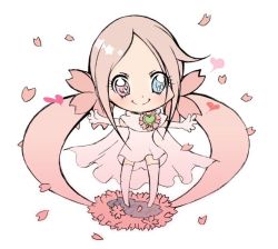 Rule 34 | 10s, 1girl, bad id, bad pixiv id, blue eyes, cape, cherry blossoms, chibi, dress, elbow gloves, flower, gloves, heart, heartcatch precure!, heterochromia, long hair, mikunido202, mugen silhouette, pink eyes, pink hair, precure, solo, spoilers, thighhighs, twintails, very long hair