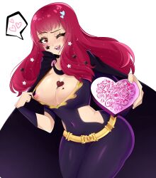 Rule 34 | 1girl, absurdres, belt, blush, bodysuit, breasts, candy, chocolate, chocolate heart, chocolate on body, chocolate on breasts, choker, cleavage, facial mark, fire emblem, fire emblem engage, food, food on body, gold trim, hair ornament, happy valentine, heart, highres, kyhsoren, large breasts, long hair, nintendo, nipples, one eye closed, pink choker, purple bodysuit, red eyes, red hair, simple background, skin tight, solo, spoken heart, star (symbol), star facial mark, star hair ornament, unitard, valentine, white background, yellow belt, yunaka (fire emblem)
