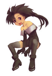 Rule 34 | 1990s (style), 1girl, bad id, bad pixiv id, bare shoulders, black hair, brown eyes, final fantasy, final fantasy iv, numany, open mouth, rydia (ff4), smile, solo, spiked hair, thighhighs