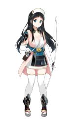 Rule 34 | 1girl, black hair, blue eyes, bow (weapon), breasts, cleavage, elbow gloves, full body, gloves, hat, holding, holding bow (weapon), holding weapon, large breasts, long hair, nurse cap, official art, oshiro project:re, oshiro project:re, sasamori tomoe, short sleeves, solo, thighhighs, transparent background, utoko (oshiro project), weapon, white gloves