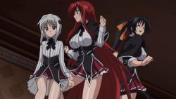 Rule 34 | 10s, 3girls, animated, animated gif, black hair, bouncing breasts, breasts, demon girl, closed eyes, high school dxd, himejima akeno, impossible clothes, large breasts, long hair, multiple girls, panties, ponytail, red hair, rias gremory, school uniform, screencap, skirt, small breasts, smile, toujou koneko, underwear, upskirt, white hair, white panties, yellow eyes