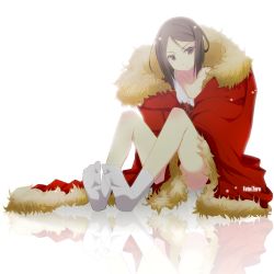 Rule 34 | 1boy, black eyes, black hair, borrowed clothes, cape, copyright name, fate/stay night, fate/zero, fate (series), kimura shiki, male focus, oversized clothes, reflection, shirt, short hair, sitting, socks, solo, t-shirt, trap, waver velvet