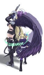 Rule 34 | 2girls, absurdres, ammunition, arm up, armor, asymmetrical clothes, beelstarmon, beelstarmon x-antibody, black coat, black dress, black feathers, black footwear, black pants, black vest, black wings, blonde hair, boots, breasts, can, card, closed mouth, coat, commentary, copyright name, cropped vest, denim, denim shorts, derringer, digimon, digimon (creature), digimon card game, digimon liberator, dress, drill hair, eye mask, feathered wings, feathers, full body, glint, green eyes, gun, hair between eyes, handgun, highres, holding, holding can, holding card, holding gun, holding weapon, knee boots, large breasts, lipstick, long hair, looking at viewer, makeup, multiple girls, pants, rag76, red eyes, shadow, shorts, shoulder armor, sidelocks, simple background, single pantsleg, single thigh boot, skindentation, smile, standing, stomach, thigh boots, third eye, twin drills, underboob, vest, violet inboots, weapon, white background, wings, zipper