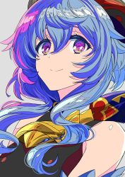 Rule 34 | 1girl, absurdres, bare shoulders, bell, blue hair, bow, cowbell, ganyu (genshin impact), genshin impact, hair bow, highres, horns, looking at viewer, neck bell, purple eyes, sidelocks, smile, solo, xtango