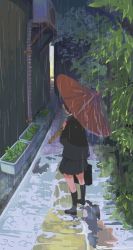 Rule 34 | 1girl, oil-paper umbrella, original, purimari, rain, school uniform, serafuku, solo, umbrella