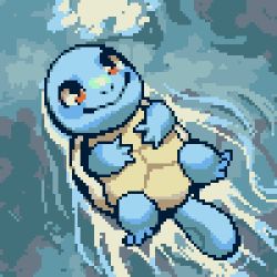 Rule 34 | creatures (company), elricflavia, floating, game freak, gen 1 pokemon, looking up, nintendo, no humans, partially submerged, pixel art, pokemon, pokemon (creature), smile, squirtle, swimming, water