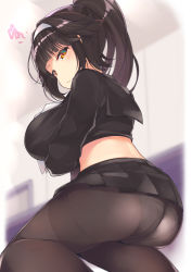 Rule 34 | 1girl, arms under breasts, ass, azur lane, black hair, black pantyhose, black serafuku, blue background, blush, bow, breast hold, breasts, brown eyes, closed mouth, clothes pull, crotch seam, hair bow, hair flaps, hairband, high ponytail, highres, kneeling, large breasts, long hair, looking at viewer, looking back, midriff, miya ur, neckerchief, panties, pantyhose, pleated skirt, ponytail, school uniform, serafuku, simple background, skirt, skirt pull, solo, squatting, takao (azur lane), takao (school romanza) (azur lane), thighband pantyhose, underwear, uniform, very long hair, white bow, white neckerchief, yellow eyes