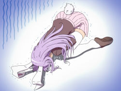 Rule 34 | 1girl, all fours, animal ears, blazer, female focus, jacket, light purple hair, long hair, pain, purple hair, rabbit ears, rabbit girl, rabbit tail, reisen udongein inaba, shirosato, skirt, solo, sweat, tail, thighhighs, touhou, trembling, white thighhighs