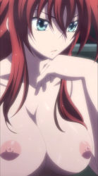 Rule 34 | 10s, 1girl, absurdres, breasts, demon girl, female focus, high school dxd, highres, large breasts, long hair, nipples, red hair, rias gremory, screencap, solo, upper body