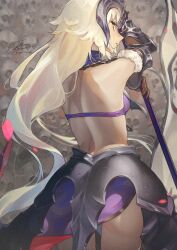 Rule 34 | 1girl, armor, armored dress, ass, back, blonde hair, fadingz, fate/grand order, fate (series), from behind, fur trim, headpiece, highres, jeanne d&#039;arc alter (fate), long hair, looking at viewer, looking back, polearm, solo, weapon, yellow eyes