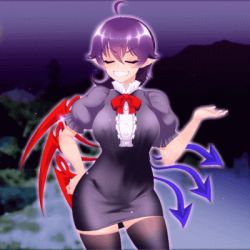 Rule 34 | 1girl, angry, animated, animated gif, blush, breasts, clothes lift, disembodied limb, houjuu nue, large breasts, lowres, nipples, nude, nurunurubouzu, one-piece dress, particles, purple hair, pussy, red eyes, skirt, skirt lift, standing, tagme, touhou, uncensored