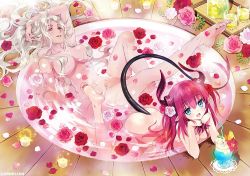 Rule 34 | 10s, 2girls, ass, asymmetrical horns, bad id, bad twitter id, barefoot, bathing, bathtub, breasts, carmilla (fate), carnelian, cup, curled horns, curly hair, dragon girl, dragon horns, dragon tail, drinking glass, elizabeth bathory (fate), elizabeth bathory (fate/extra ccc), fate/extra, fate/extra ccc, fate/grand order, fate (series), feet, flower, food, head rest, horns, ice cream, interlocked fingers, looking at viewer, multiple girls, nude, pink flower, pink hair, pink rose, pointy ears, red flower, red rose, rose, same-sex bathing, shared bathing, smile, soles, solo focus, tail, toes, two side up, uneven horns, white flower, white hair, white rose, yellow eyes