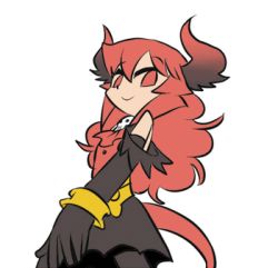 Rule 34 | 1girl, animated, animated gif, black pantyhose, demon girl, demon tail, derivative work, elbow gloves, flat chest, flat color, gloves, horns, long hair, lowres, maou beluzel, matsuda yuusuke, original, pantyhose, red eyes, red hair, smile, solo, tail, walking, yuusha to maou