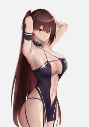 Rule 34 | 1girl, absurdres, armpits, azur lane, bare hips, breasts, brown eyes, brown hair, center opening, cleavage, clothing cutout, commentary request, criss-cross halter, halterneck, highres, large breasts, long hair, mippei, navel, navel cutout, one side up, pelvic curtain, race queen, revealing clothes, zuikaku (azur lane), zuikaku (the wind&#039;s true name) (azur lane)