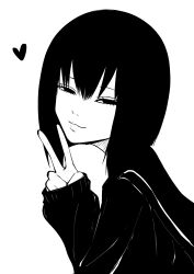 Rule 34 | 1girl, absurdres, black hair, bob cut, closed mouth, greyscale, half-closed eyes, highres, leaning forward, light smile, long sleeves, looking at viewer, medium hair, monochrome, nemu r14, original, sailor collar, sleeves past wrists, solo, upper body, v