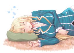 Rule 34 | 1girl, absurdres, atago (kancolle), blonde hair, breasts, closed eyes, frilled sleeves, frills, highres, jouzaburou (joe3), kantai collection, large breasts, long hair, long sleeves, lying, military, military uniform, on side, pillow, sleeping, solo, uniform, upper body