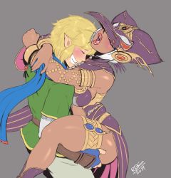 Rule 34 | 1boy, 1girl, arms around neck, artist name, ass, blonde hair, blush, breasts, carrying, cia (hyrule warriors), clothed sex, dark skin, closed eyes, gloves, grin, happy sex, hat, head back, held up, hetero, hug, hyrule warriors, interracial, jewelry, large breasts, link, lips, lots of jewelry, mask, moaning, nintendo, open mouth, orgasm, pointy ears, randomboobguy, saliva, scarf, sex, smile, straddling, suspended congress, the legend of zelda, tunic, upright straddle, vaginal, white hair