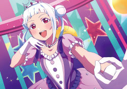 Rule 34 | 1girl, absurdres, al aoi aoba, arashi chisato, artist name, artist request, birthday, blunt bangs, blush, breasts, collarbone, crown, double bun, dress, earrings, female focus, floating hair, frilled dress, frills, gem, gloves, hair bun, hand on own chin, happy birthday, head rest, highres, jewelry, lipstick, long hair, looking at viewer, love live!, love live! school idol festival, love live! superstar!!, makeup, miniskirt, necklace, nonfiction!! (love live!), parted lips, pearl (gemstone), pearl necklace, plaid, plaid dress, plaid skirt, pleated, pleated dress, pleated skirt, puffy short sleeves, puffy sleeves, purple dress, purple skirt, red eyes, short sleeves, skirt, smile, solo, tiara, twintails, wavy hair, white gloves, white hair
