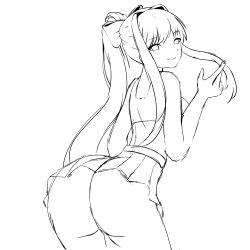 Rule 34 | 1girl, ass, breasts, highres, huge ass, large breasts, long hair, looking at viewer, miniskirt, monika (doki doki literature club), naughty face, sketch, skirt, solo, tight clothes, zonen404