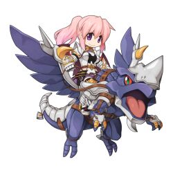 Rule 34 | 1girl, armor, armored boots, barding, black gloves, black thighhighs, boots, breastplate, breasts, cape, chibi, closed mouth, cross, dragon, dragon knight (ragnarok online), dragon riding, full body, gauntlets, gloves, hair between eyes, looking at viewer, medium bangs, miniskirt, official art, pauldrons, pink hair, ponytail, purple eyes, purple shirt, purple skirt, ragnarok online, red cape, reins, riding, shirt, shoulder armor, simple background, skirt, smile, solo, tabard, thighhighs, transparent background, v-shaped eyebrows, yuichirou