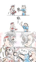 Rule 34 | 4koma, bracelet, bun cover, capcom, china dress, chinese clothes, chun-li, comic, double bun, dress, face punch, fingerless gloves, gloves, headband, in the face, jewelry, pantyhose, punching, ryu (street fighter), silent comic, spiked bracelet, spikes, street fighter