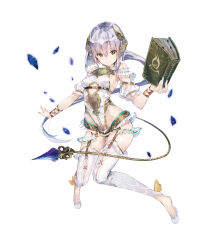 +_+ 1girl absurdres atelier_(series) atelier_sophie bare_shoulders book breasts cable cable_tail closed_mouth covered_navel crystal detached_sleeves floating frilled_thighhighs frills full_body grey_hair hair_between_eyes hair_ornament hand_up highres holding holding_book leotard long_hair looking_at_viewer mechanical_tail official_art plachta second-party_source shards shoes simple_background small_breasts solo tail thighhighs transparent_background very_long_hair white_background white_leotard white_shoes white_thighhighs yuugen