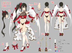 Rule 34 | 1girl, angel, angel wings, arrow (projectile), ass, black hair, black panties, blue eyes, bow (weapon), cleavage cutout, clothing cutout, color guide, concept art, corset, detached sleeves, dimples of venus, fishnet fabric, flower-shaped pupils, from behind, grey background, hair ribbon, high heels, highres, holding, holding bow (weapon), holding weapon, kagura (senran kagura), lace, leg ribbon, lingerie, midriff, nail polish, navel, official art, panties, red corset, red footwear, red nails, ribbon, see-through, senran kagura, senran kagura new link, side ponytail, smile, symbol-shaped pupils, thigh ribbon, thighhighs, translation request, underwear, weapon, wings