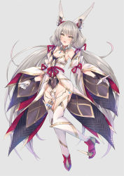 Rule 34 | 1girl, animal ears, breasts, chest jewel, cleavage, detached sleeves, facial mark, highleg, highleg leotard, inoue takuya (tactactak), leotard, long hair, low twintails, nia (blade) (xenoblade), nia (xenoblade), small breasts, solo, thighhighs, twintails, very long hair, xenoblade chronicles (series), xenoblade chronicles 2, yellow eyes
