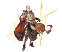 Rule 34 | 1boy, armor, armored boots, boots, cape, charioce xvii, full body, gloves, granblue fantasy, male focus, minaba hideo, official art, orange eyes, pauldrons, shingeki no bahamut, shoulder armor, solo, standing, sword, transparent background, weapon, white hair