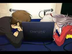 Rule 34 | 10s, 1boy, 1girl, brown hair, charlotte (anime), computer, gakuran, hidden face, laptop, letterboxed, long hair, md5 mismatch, microphone, otosaka yuu, resolution mismatch, sailor collar, school uniform, side ponytail, silver hair, source larger, tomori nao, voice actor connection, xiule