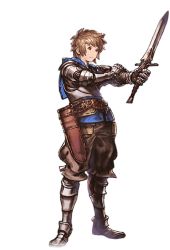 Rule 34 | 10s, 1boy, alpha transparency, armor, boots, breastplate, brown eyes, brown hair, fighter (granblue fantasy), full body, gauntlets, gran (granblue fantasy), granblue fantasy, hood, hoodie, male focus, minaba hideo, official art, scabbard, sheath, short hair, solo, transparent background
