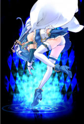 Rule 34 | 1girl, absurdres, alternate hair length, alternate hairstyle, armband, bare shoulders, belt, blue eyes, blue hair, boots, cape, fortissimo, frills, gloves, hair ornament, hairclip, high heel boots, high heels, highres, leg belt, long hair, magical girl, mahou shoujo madoka magica, mahou shoujo madoka magica (anime), mahou shoujo madoka magica movie 1 &amp; 2, miki sayaka, miki sayaka (magical girl), musical note, musical note hair ornament, panties, pantyshot, ripples, solo, suzuki24, sword, thighhighs, underwear, water, weapon, white gloves, white panties, zettai ryouiki