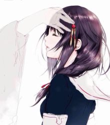 Rule 34 | 10s, 1girl, black hair, braid, closed eyes, commentary request, hair over shoulder, hand on another&#039;s head, kantai collection, magai akashi, messy hair, out of frame, see-through, shigure (kancolle), single braid, solo focus, traditional media